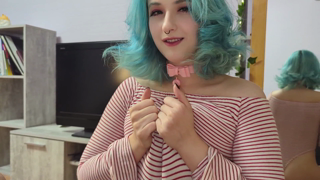 Cute Young Blue-Haired Girl Gives an Amazing Blowjob and Gets a.mp4